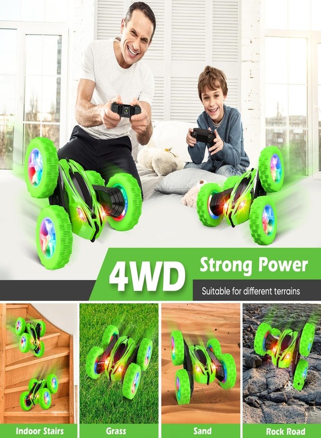Qumcou Remote Control Car for Boys 4-7,RC Cars Toys for Ages 5-7, 2.4Ghz Fast Double-Sided 360°Rotating Toy Cars with Headlights and Wheel Lights, Christmas Birthday Gifts for Boys Age 6-12, Green - Image 4
